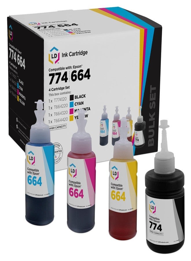 LD Compatible Ink Bottle Replacements for Epson 774 & Epson 664 (1 Black, 1 Cyan, 1 Magenta, 1 Yellow, 4-Pack) - Image 1
